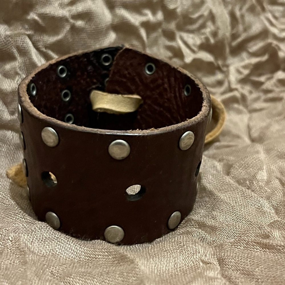 Brown Leather Studded Bracelet with Leather Closure